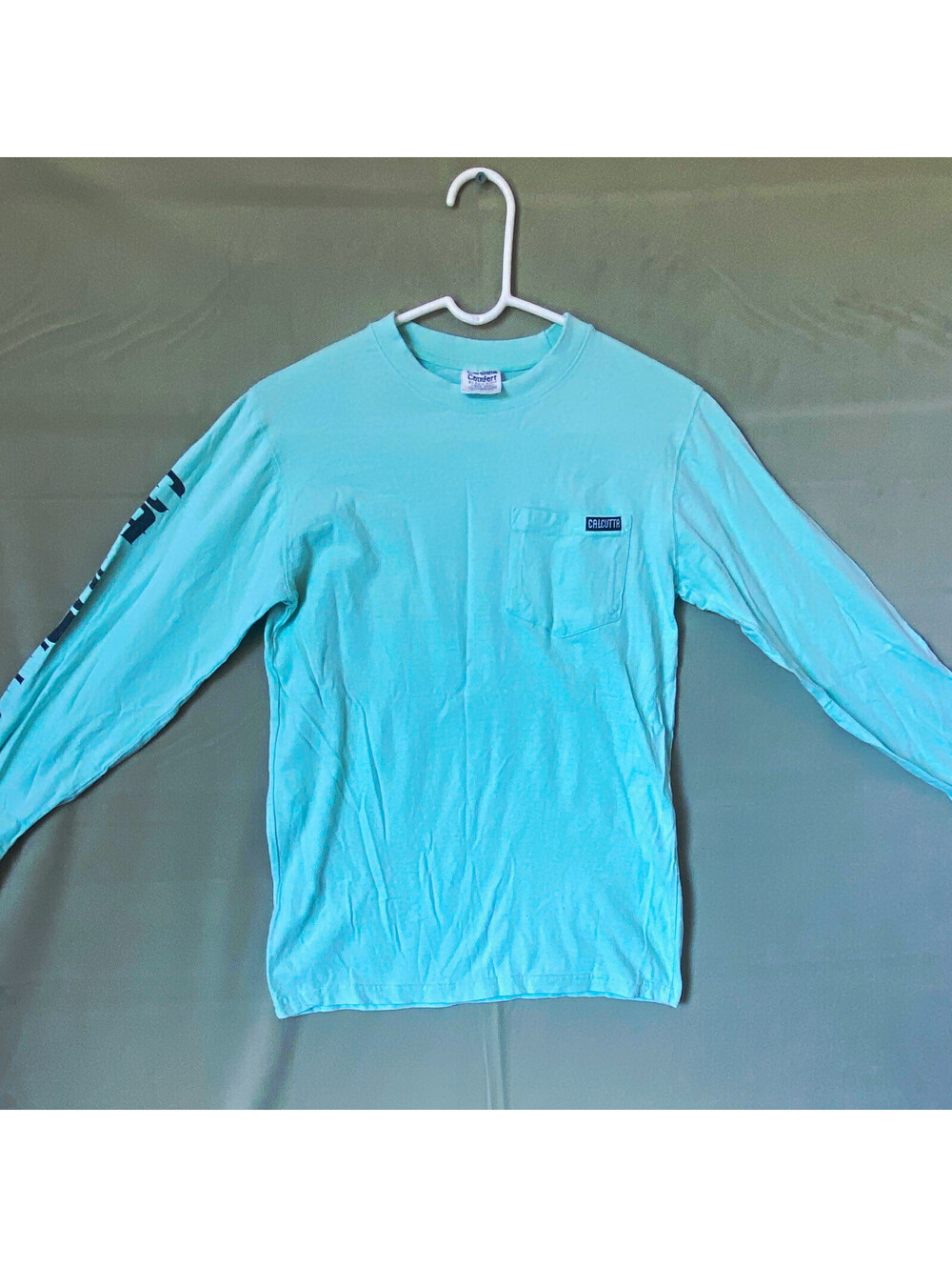 CALCUTTA FISHING Regular Fit Blue Skull Pocket Crew Tee Sz S